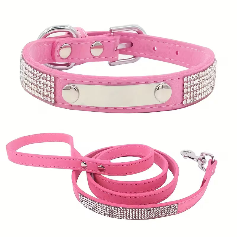 Personalized Rhinestone Cat Collar & Leash Set