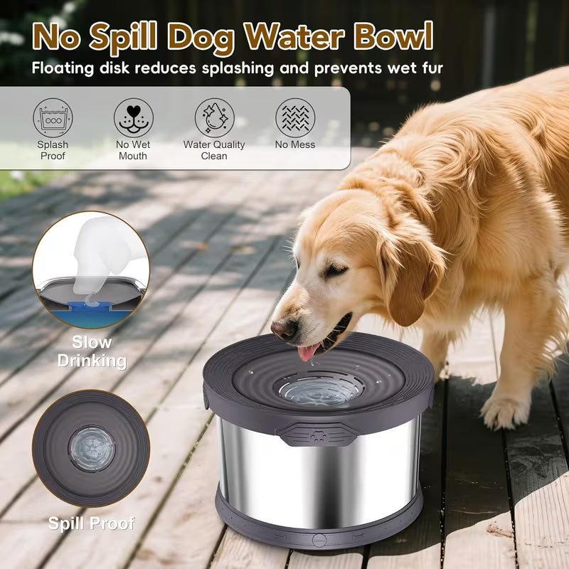 12L/3.17Gal Stainless Steel Dog Water Bowl No Spill - Large Anti-Splash Slow Feeder, Non-Slip Base for Messy Drinkers, Indoor/Outdoor Gray Pet Bowl