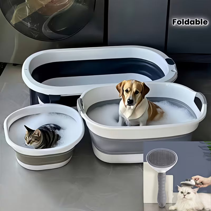 2-in-1 Deshedding Comb and Foldable Pet Bathtub