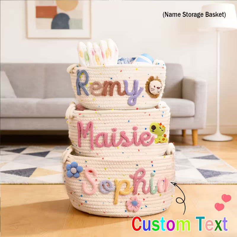 Personalized Name Storage Basket – Colorful Polka Dot