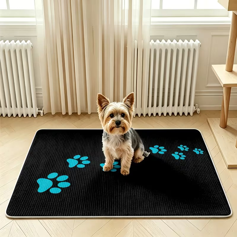 1pc Anti-Slip Quick-Dry Washable Dog Cage Pad And Dog House Mat Blue Paw Print Trace Cute Style Water-Absorbing Pet Bed,