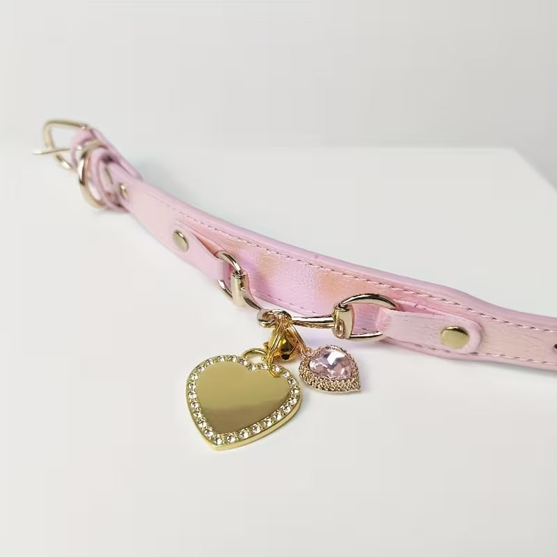 Peach Pollen Pet Collar with Personalized Heart Nameplate