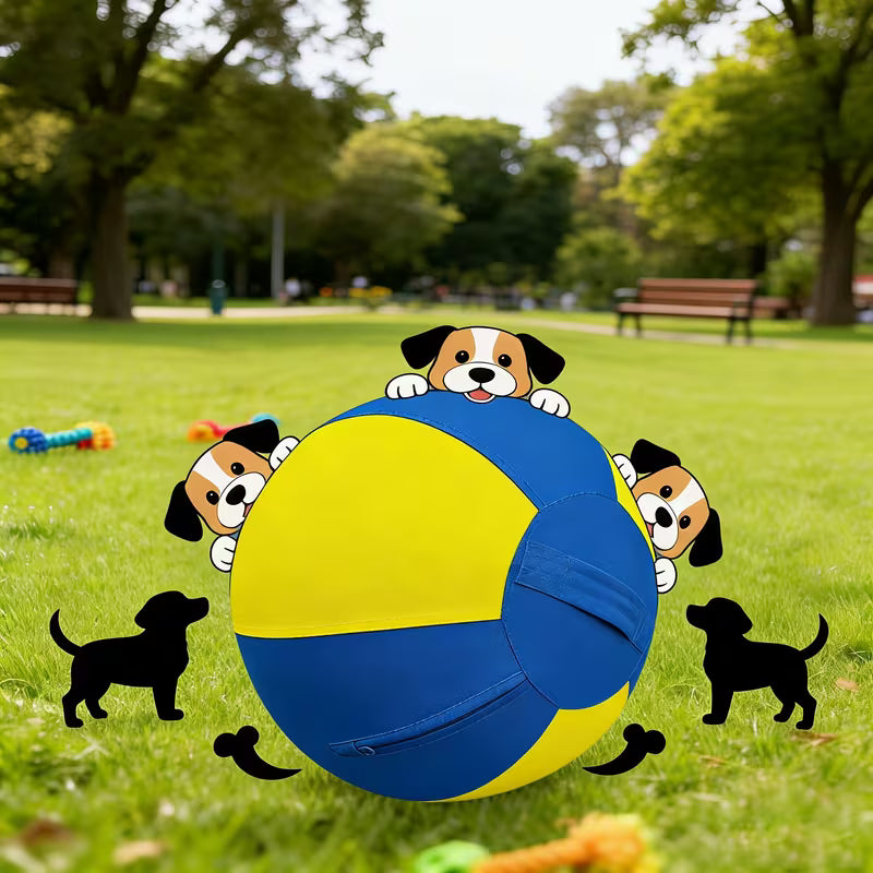 large dog interactive fetch ball, quick inflation, with handle and shoulder strap