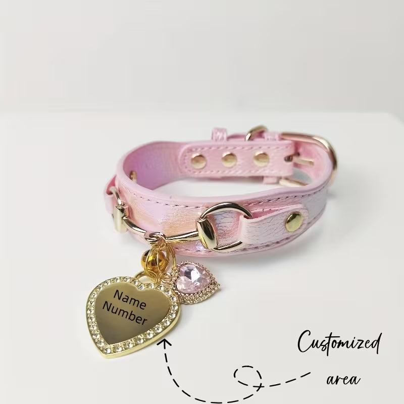 Peach Pollen Pet Collar with Personalized Heart Nameplate