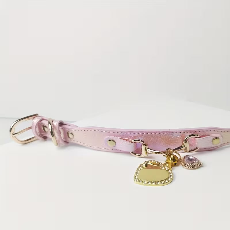 Peach Pollen Pet Collar with Personalized Heart Nameplate