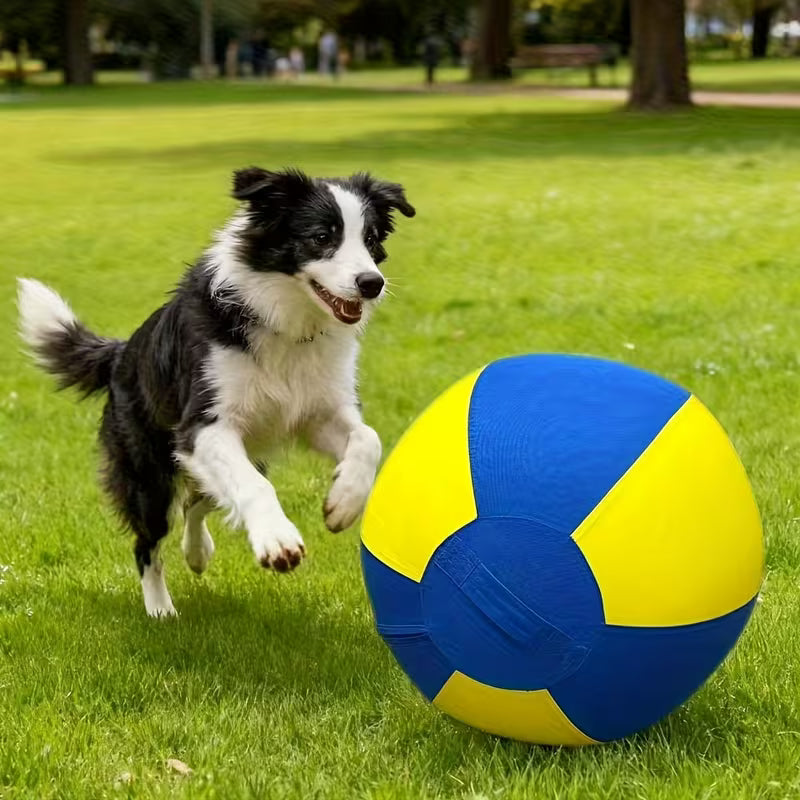 large dog interactive fetch ball, quick inflation, with handle and shoulder strap