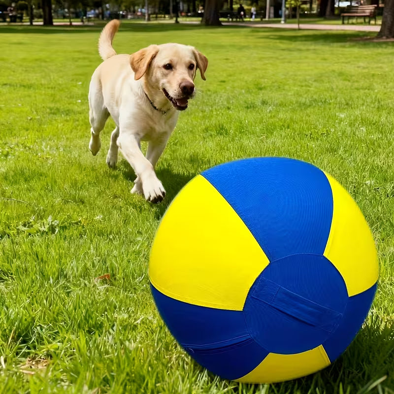 large dog interactive fetch ball, quick inflation, with handle and shoulder strap
