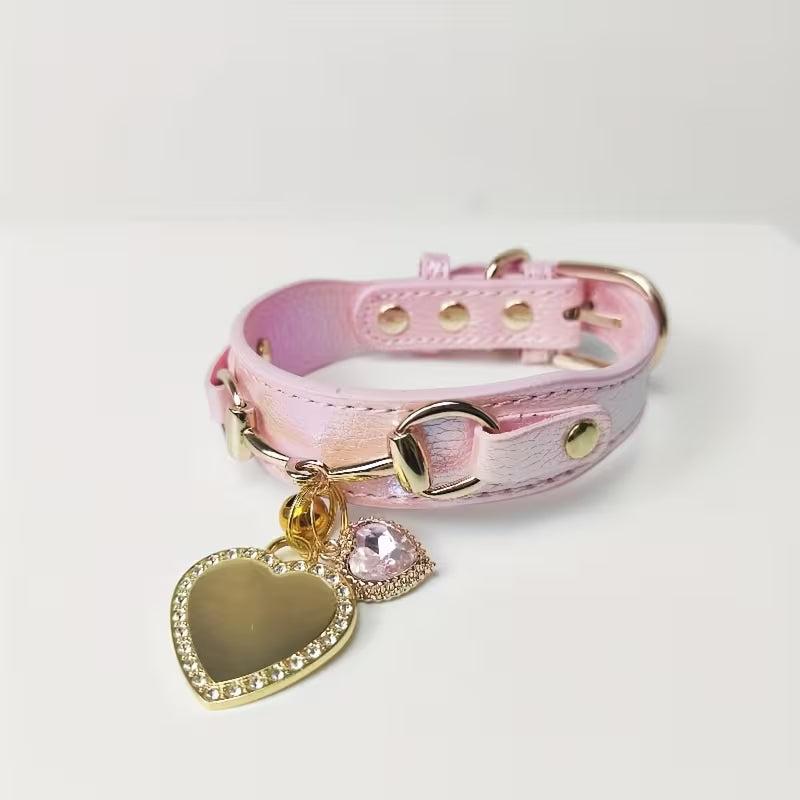 Peach Pollen Pet Collar with Personalized Heart Nameplate