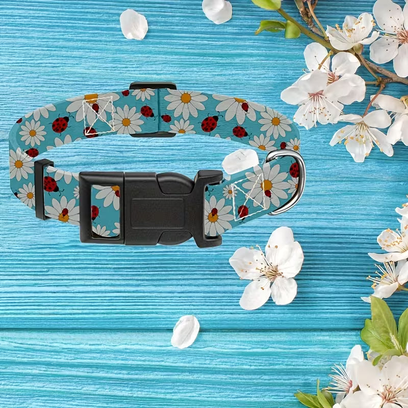 4-Piece Pink Floral Dog Collar Set – Adjustable Small Dog Collars