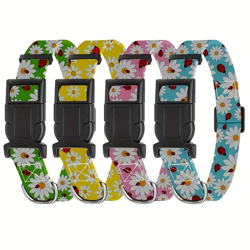 4-Piece Pink Floral Dog Collar Set – Adjustable Small Dog Collars