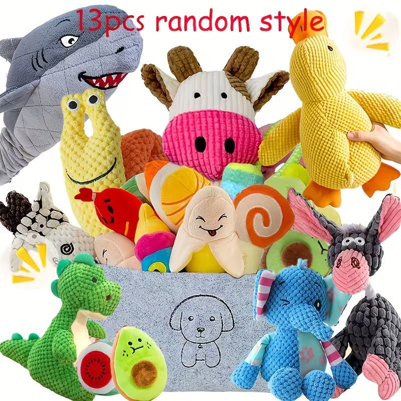 13pcs Small Dog Plush Squeaky Toys – Fun Chew & Play Gift Set