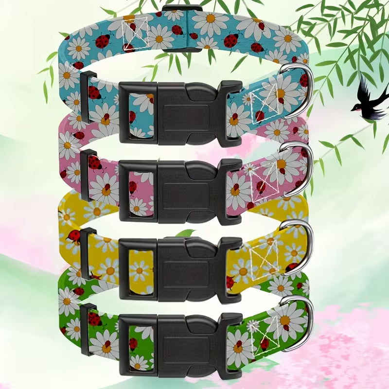 4-Piece Pink Floral Dog Collar Set – Adjustable Small Dog Collars