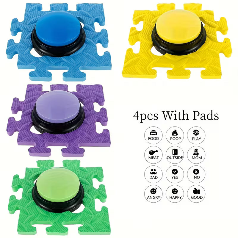 4pcs Recordable Pet Sound Buttons – Interactive Talking Training Toy