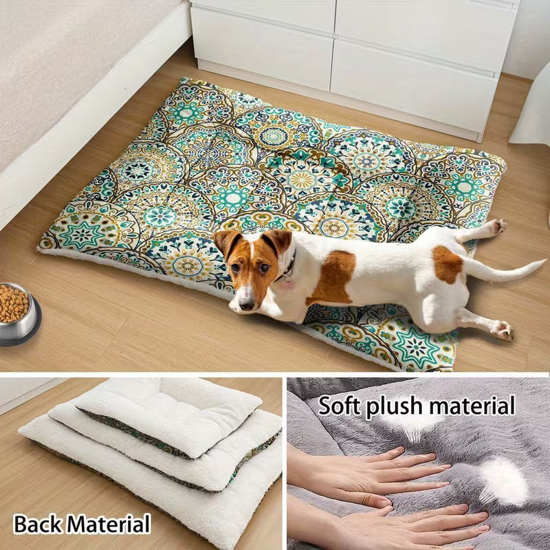 Plush Boho Floral Dog Bed – Washable Pet Mat