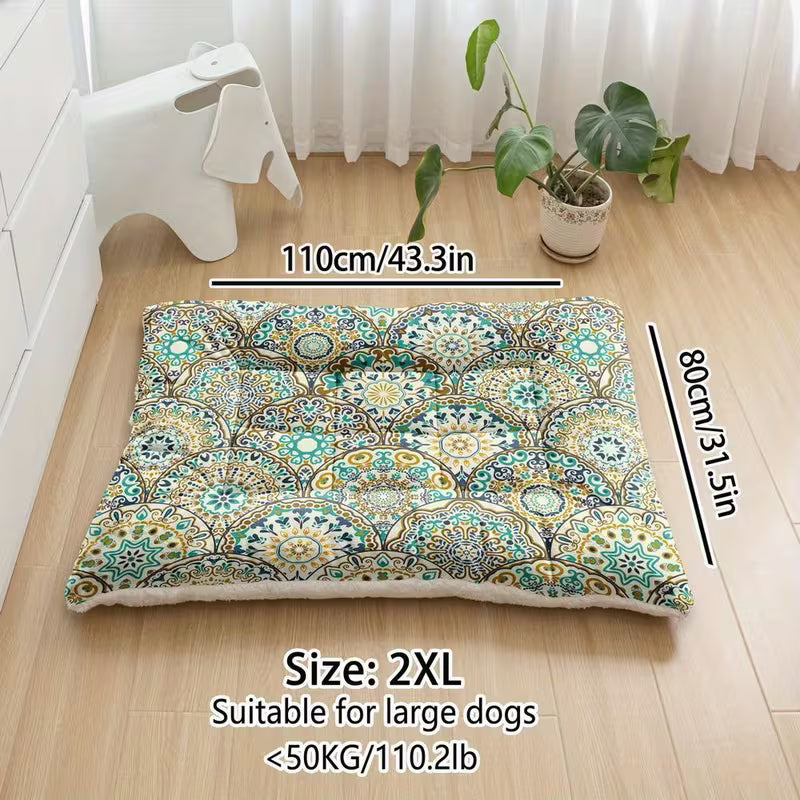 Plush Boho Floral Dog Bed – Washable Pet Mat