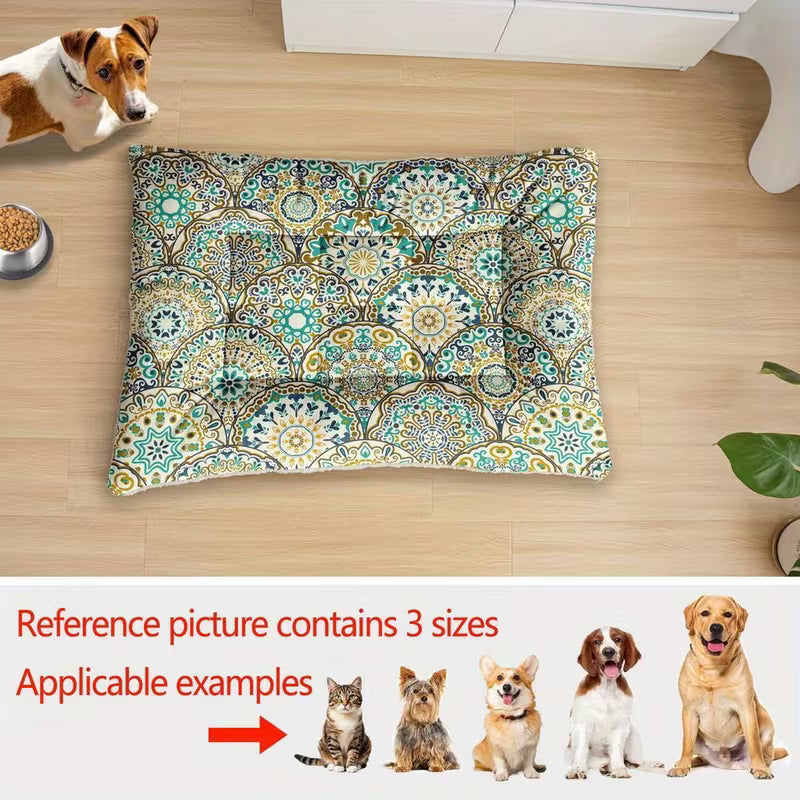 Plush Boho Floral Dog Bed – Washable Pet Mat