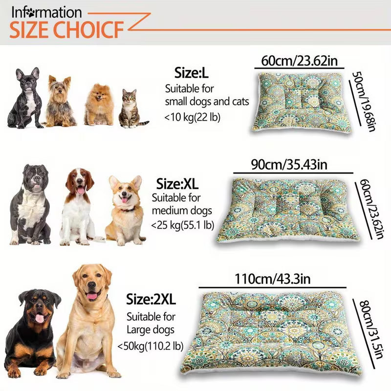 Plush Boho Floral Dog Bed – Washable Pet Mat