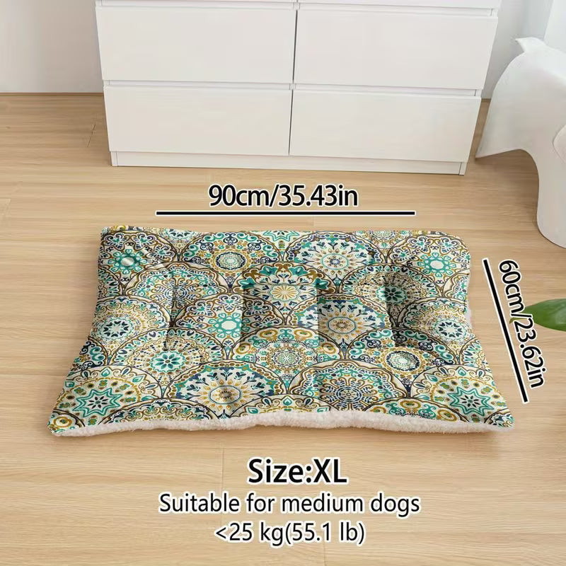 Plush Boho Floral Dog Bed – Washable Pet Mat