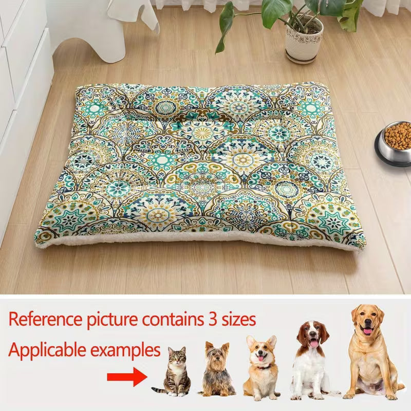 Plush Boho Floral Dog Bed – Washable Pet Mat