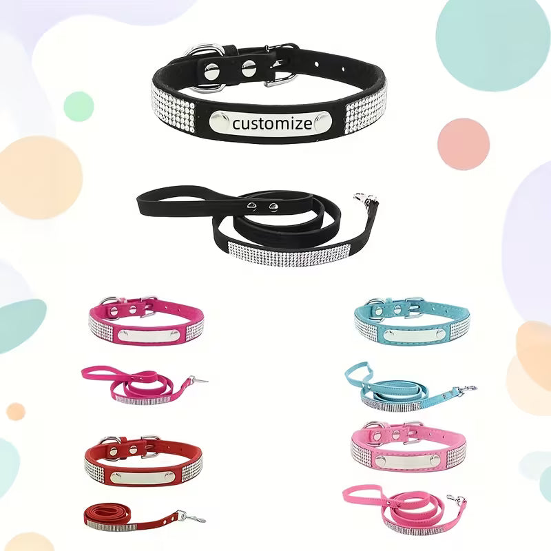 Personalized Rhinestone Cat Collar & Leash Set