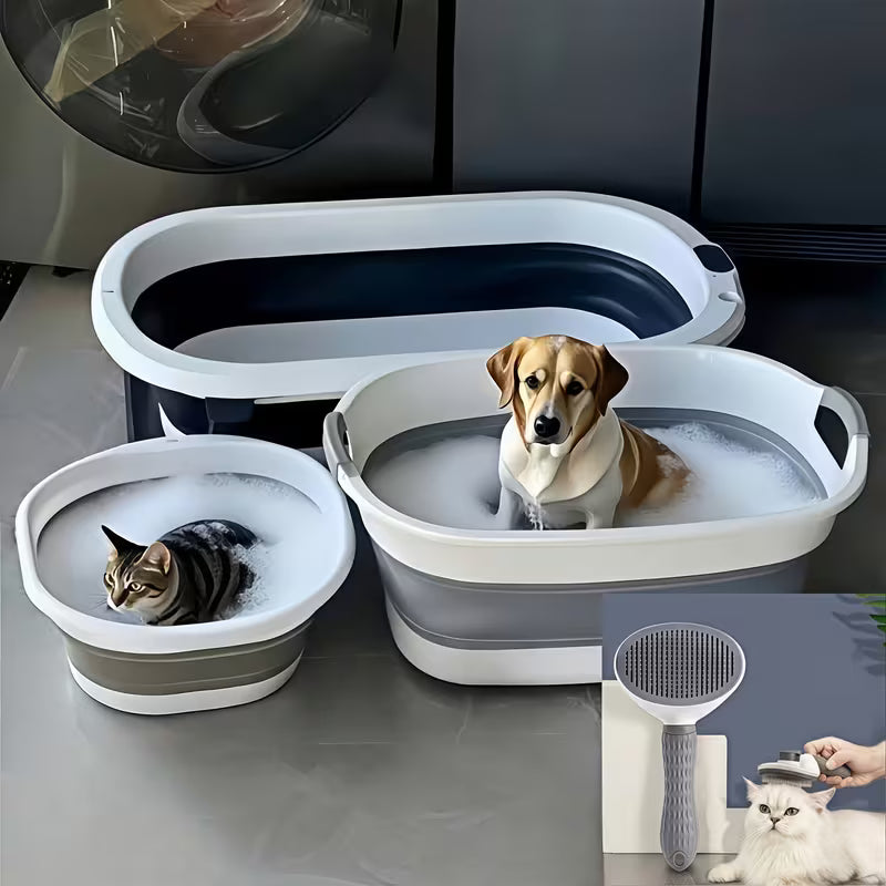 2-in-1 Deshedding Comb and Foldable Pet Bathtub