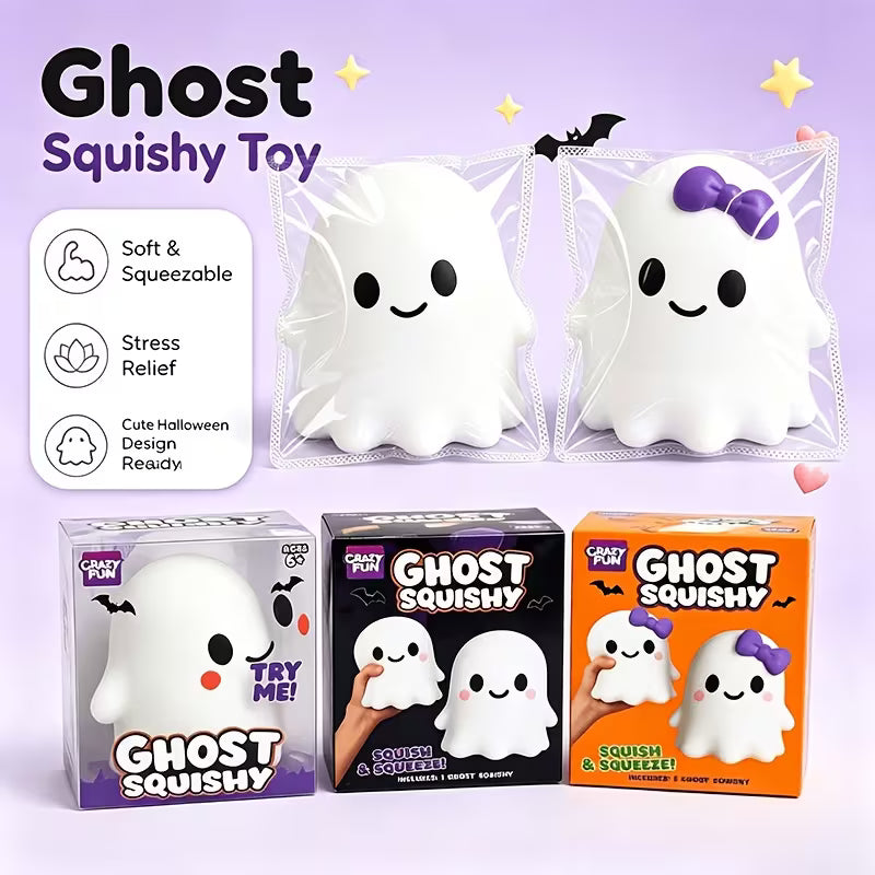 Extra Large Halloween Ghost Fidget Toy – Cute Smiling Ghost Stress Ball