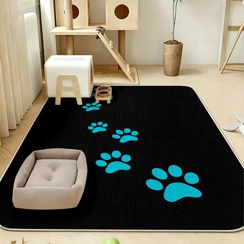 1pc Anti-Slip Quick-Dry Washable Dog Cage Pad And Dog House Mat Blue Paw Print Trace Cute Style Water-Absorbing Pet Bed,