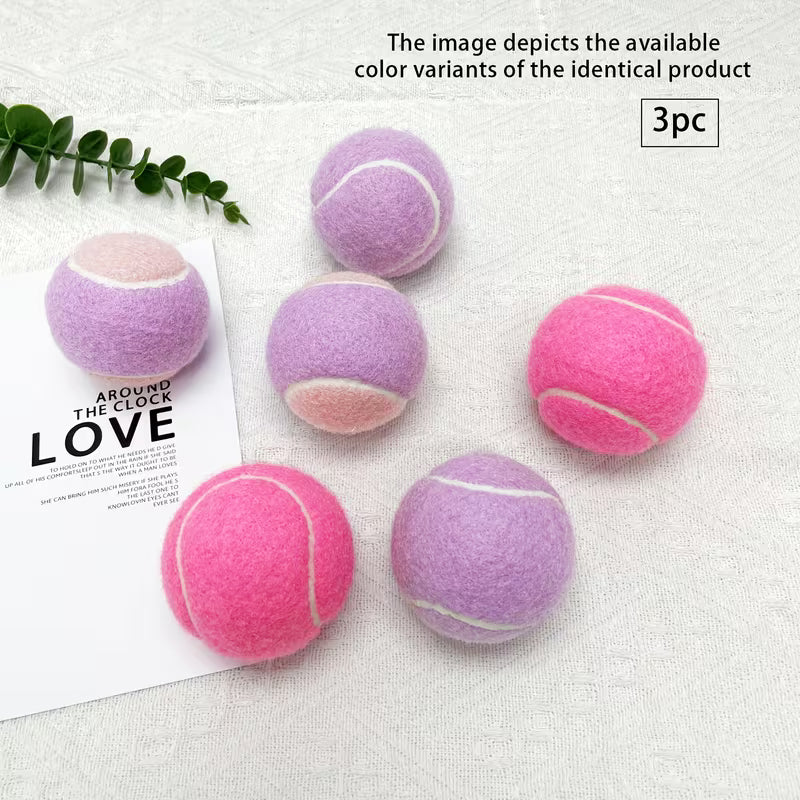 3-Pack Chew-Resistant Rubber Puppy Tennis Balls with Plush Furry Coating - Heart & Solid Color (Pink/Purple) Dog Toys,