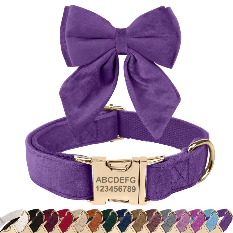 2-Piece Personalized Velvet Dog Collar & Bow Tie Set