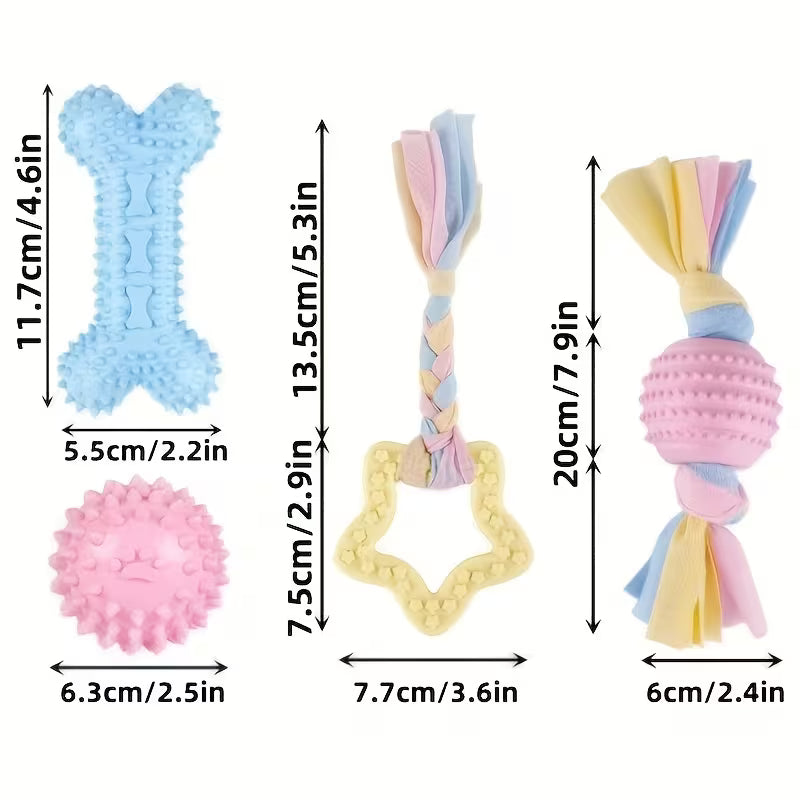 Pink Dog Chew Toy Set – Silicone Bite-Resistant Rope & Teeth Cleaning Toys