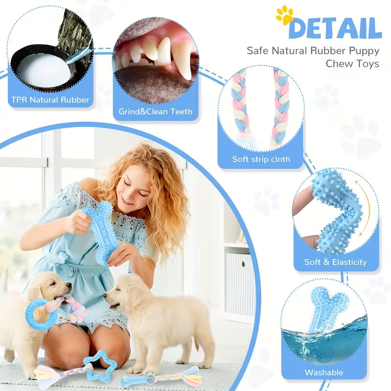 Pink Dog Chew Toy Set – Silicone Bite-Resistant Rope & Teeth Cleaning Toys