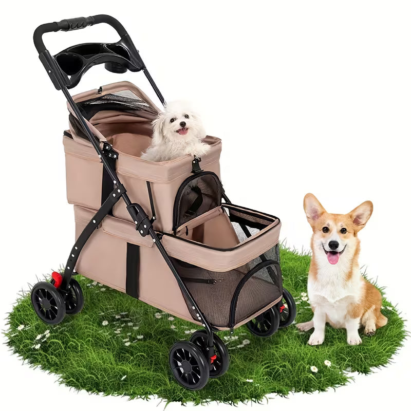 Double-Layer Pet Stroller for Dogs & Cats