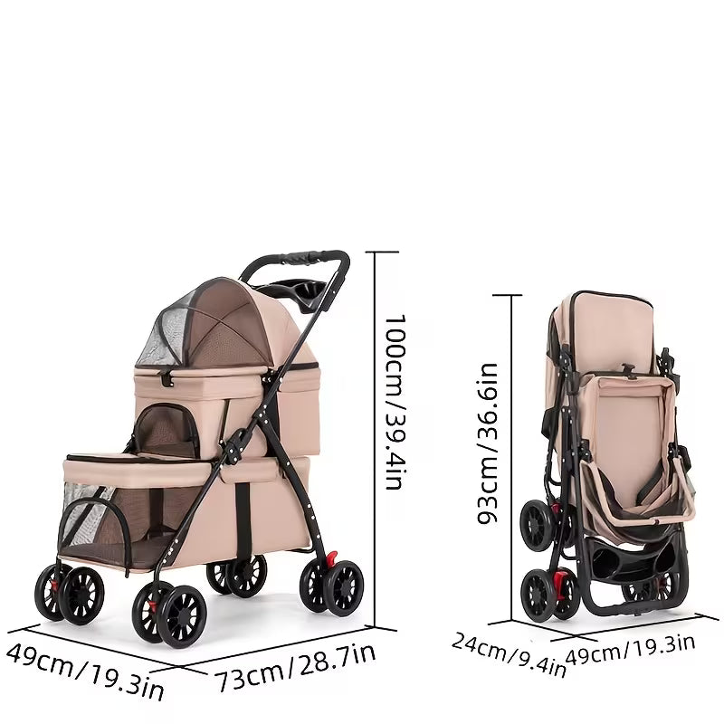 Double-Layer Pet Stroller for Dogs & Cats