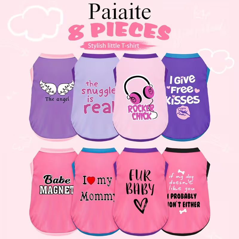 8PCS Dog Shirts – Cute Printed Clothes for Small & Medium Dogs