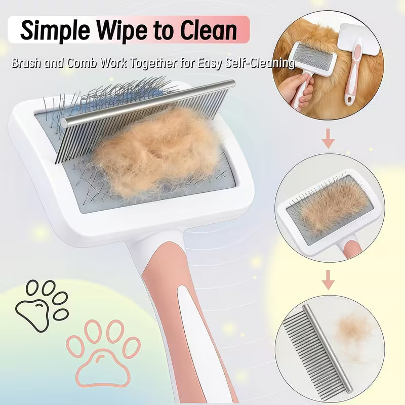 2pcs Self-Cleaning Pet Grooming Brushes with Non-Slip Grip &amp; Stainless Detangling System -