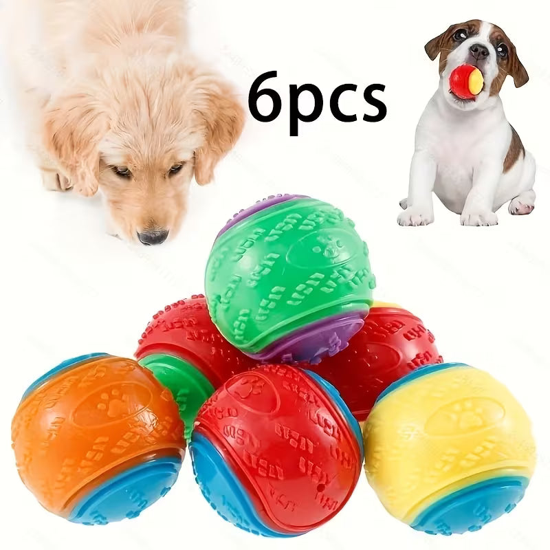 6pcs Squeaky Dog Balls – Colorful High Bounce Pet Toys