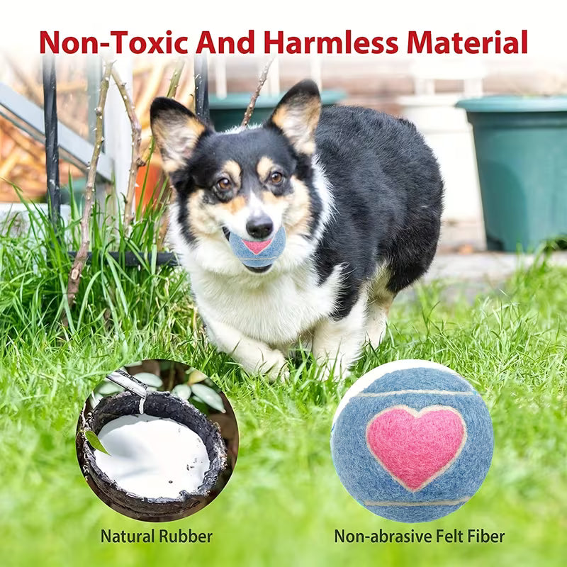 3-Pack Chew-Resistant Rubber Puppy Tennis Balls with Plush Furry Coating - Heart & Solid Color (Pink/Purple) Dog Toys,
