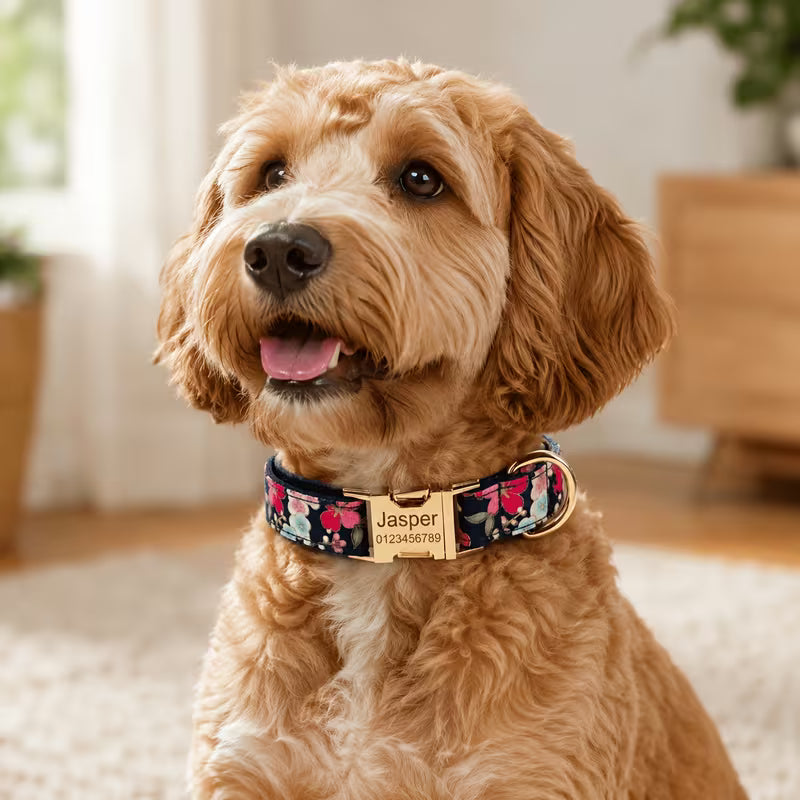 1pc Personalized Floral Dog Collar, with Nameplate And Quick-Release Metal Buckle,