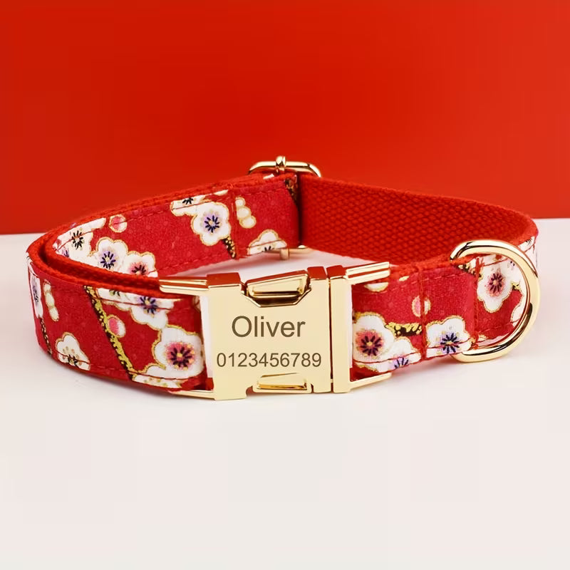 1pc Personalized Floral Dog Collar, with Nameplate And Quick-Release Metal Buckle,