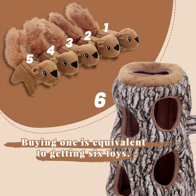 Squirrel Hide & Seek Dog Toy – Interactive Squeaky Plush Toy