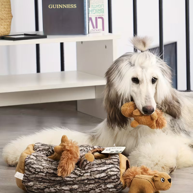 Squirrel Hide & Seek Dog Toy – Interactive Squeaky Plush Toy