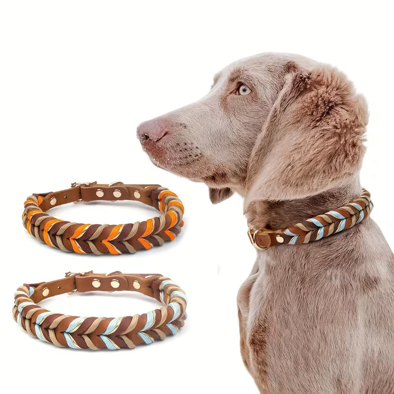 Hand-Woven Cowhide Dog Collar