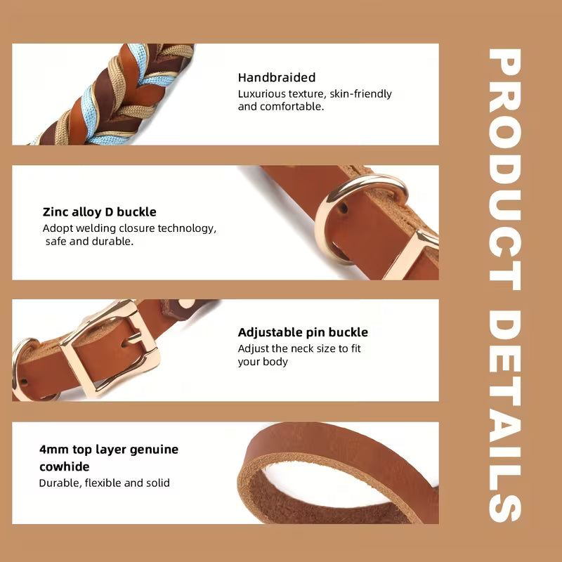 Hand-Woven Cowhide Dog Collar