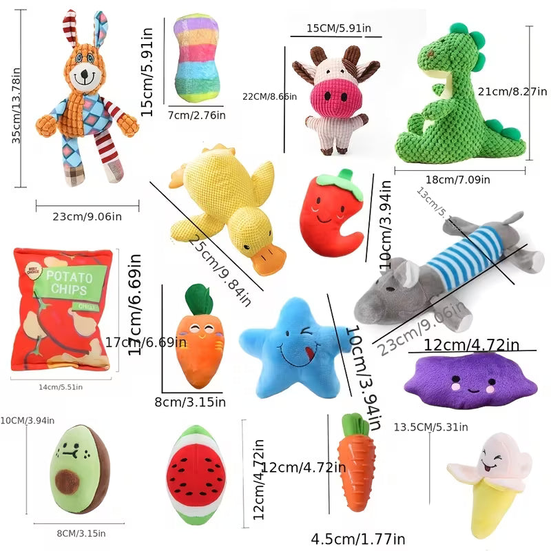 14pcs Dog Voice Plush Toys, Squeaky, Attract Dog'S Attention, Consume Pet'S Energy, No Destructive Behavior, Teeth Cleaning,