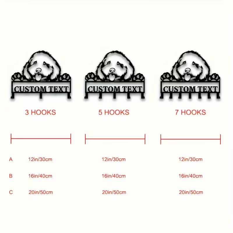 Poodle-Shaped Metal Dog Paw Print Hook Rack with Adjustable Hooks