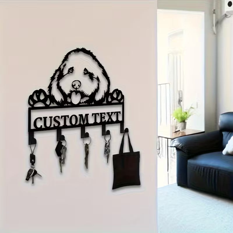 Poodle-Shaped Metal Dog Paw Print Hook Rack with Adjustable Hooks