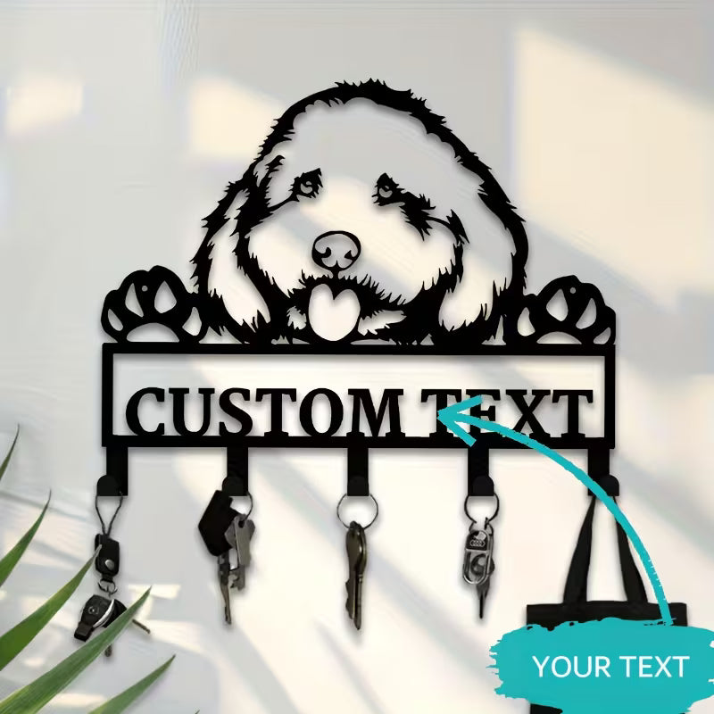 Poodle-Shaped Metal Dog Paw Print Hook Rack with Adjustable Hooks