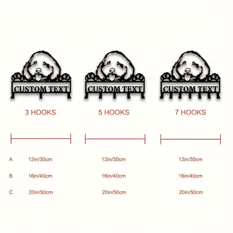 Poodle-Shaped Metal Dog Paw Print Hook Rack with Adjustable Hooks