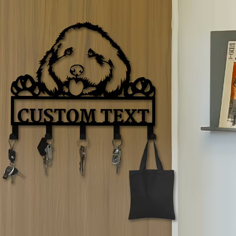Poodle-Shaped Metal Dog Paw Print Hook Rack with Adjustable Hooks