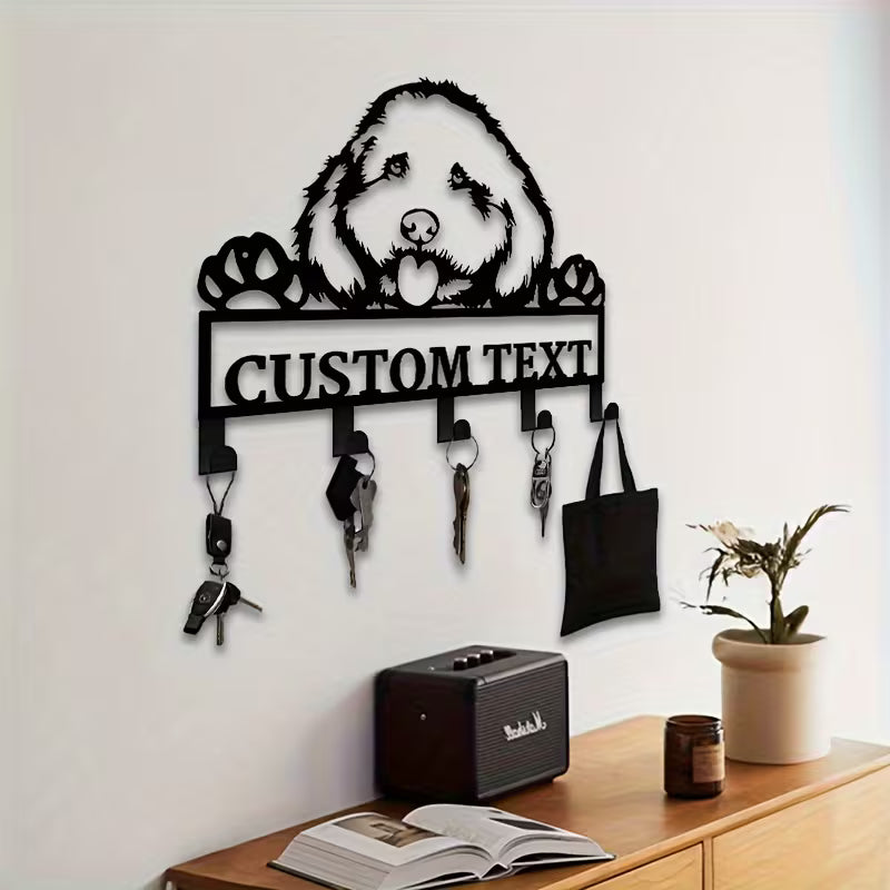 Poodle-Shaped Metal Dog Paw Print Hook Rack with Adjustable Hooks